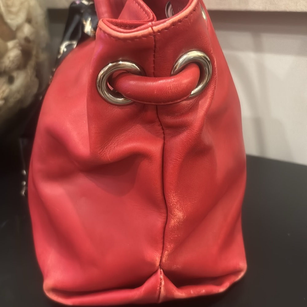 Furla Red Leather Satchel with Unbranded Twilly Detail EUC - Picture 4 of 16